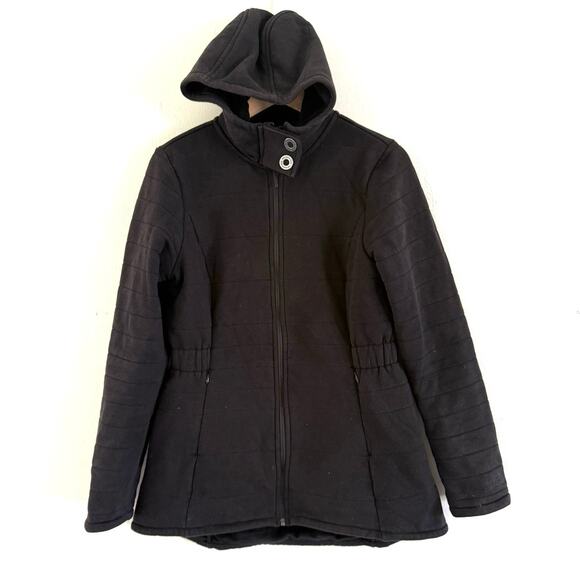 The North Face Quilted Hooded Jacket‎ Black Faux Fur Lining Fitted Size Medium - Picture 1 of 9